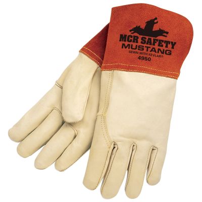MCR Safety Mustang Leather Welding Work Gloves Premium Top Grain Cowskin Leather 4.5 Inch Split Leather Gauntlet Cuff