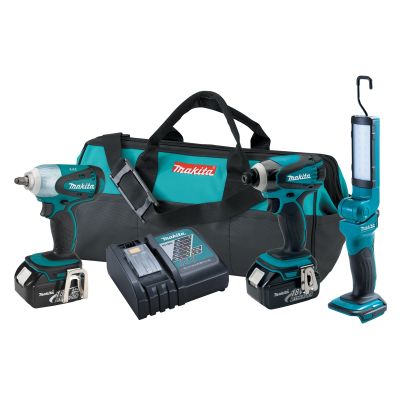 Makita 3-Piece 18V LXT Cordless Impact Driver, Impact Wrench and Flashlight Combo Kit