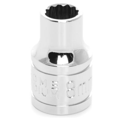 Chrome Socket, 3/8" Drive, 8mm, 12 Point, Shallow