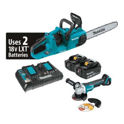 Makita 18V X2 (36V) LXT Li-Ion Brushless Cordless 14 in. Chain Saw Kit (5.0 Ah) and Brushless Angle Grinder
