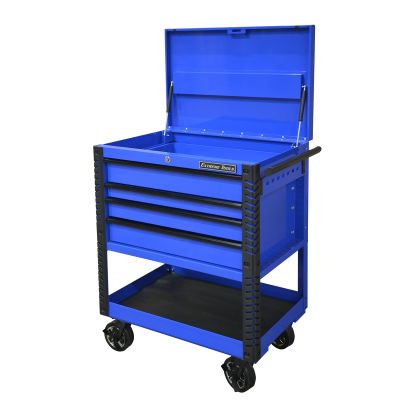 33 4 Drwr Deluxe Tool Cart w Bumpers, Blue w/Black Quick Release Drwr Pulls