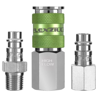 Flexzilla Pro High Flow Coupler and Plug Kit, 1/4" NPT, 1/4" Body, 3-Piece