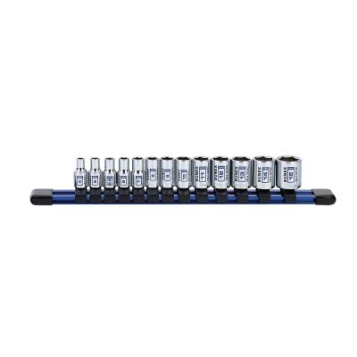 Sunex Tools 13-Piece 1/4 in. Drive Metric 6-Point Standard Socket Set on Rail