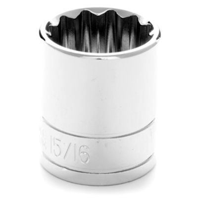 Chrome Socket, 1/2" Drive, 15/16", 12 Point, Shallow