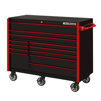 55" 12-Drawer Roller Cabinet, Black-Red Handles