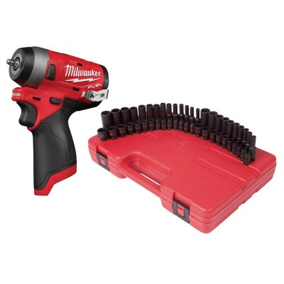 Milwaukee M12 Fuel 1/4 in. Drive Stubby Impact Wrench w/ Sunex 48-Piece 1/4 in. Impact Socket Set