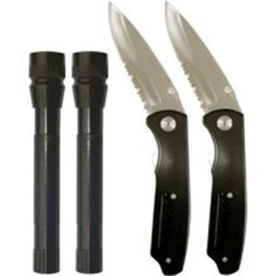 LED Light and Pocket Knife Set, 7-3/4" Folding Knife, 6" Aluminum AA Light, with Batteries