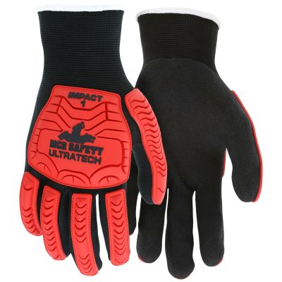 UltraTech 13 Gauge Nylon Shell Sandy Nitrile Foam Palm / Finger Coating TPR Back Protects Hands from Impact