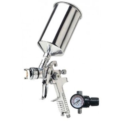 Gravity Feed HVLP Paint Spray Gun, 2.3mm, Locking Pressure Regulator, 1000 ml Aluminum Paint Cup
