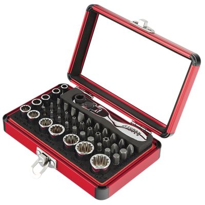 Sunex Tools 1/4 in. Drive 44-Piece Socket and Bit Set with Mini Dual Flex Head Ratchet