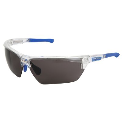 Dominator, DM3 Series Gray MAX6, Lenses - Anti-Fog Safety Glasses Clear Frame Color with Blue Temples Adjustable Wire Core Temples and Nose Piece