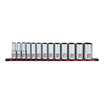 Sunex Tools 13-Piece 1/2 in. Drive Deep Socket Set, Fractional SAE 12-Point Rail
