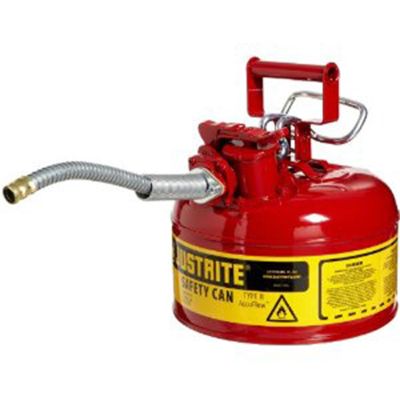 Red Metal Safety Can, Type ll, One Gallon Capacity, with 5/8" x 9" Flexible Metal Hose, for Gasoli