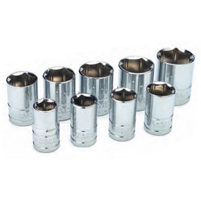 Chrome Socket Set, 1/2" Drive, 9 Piece, 12mm to 22mm, 6 Point, Shallow