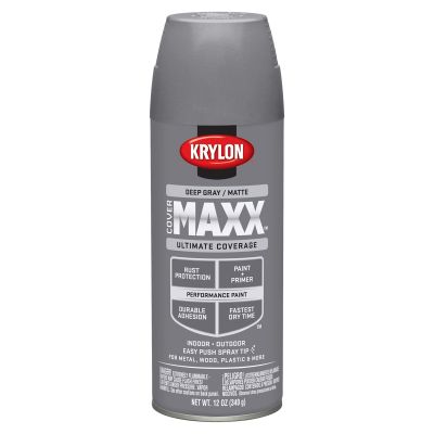 Krylon Covermaxx Paint+Primer; Matte Deep Gray; 12 oz. Aerosol