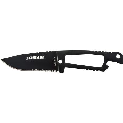 Schrade Full Tang Neck Knife Partially Serrated Drop Point Fixed Blade