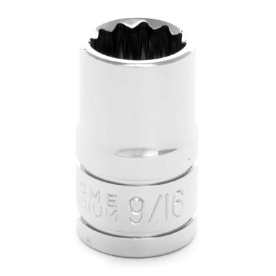 Chrome Socket, 1/2" Drive, 9/16", 12 Point, Shallow