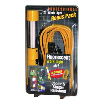 Bayco Fluorescent Work Light, 13 Watt, 25 ft. 16/3 Cord, Yellow Handle w/ Grounded Outlet