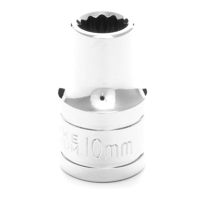 Chrome Socket, 1/2" Drive, 10mm, 12 Point, Shallow
