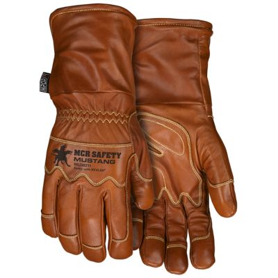 Mustang Utility Leather Work Gloves Premium Grain Goatskin Double Palm Fleece Lined with a Waterproof / Windproof Bladder Sewn with DuPont, Kevlar