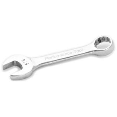Stubby Chrome Combination Wrench, 5/8", with 12 Point Box End, Fully Polished, 4-13/16" Long