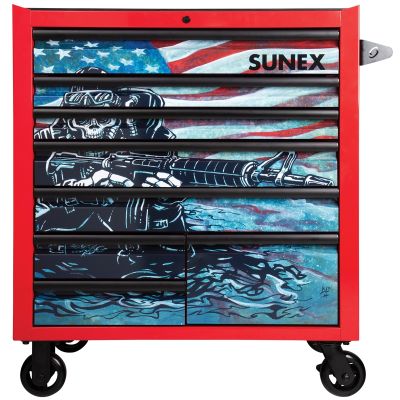 Sunex Tools 8-Drawer Premiun Service Cart - Matte Red USA Skull