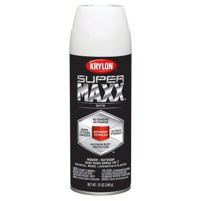 Krylon Supermaxx Paint+Primer; Satin White; 12 oz. Aerosol