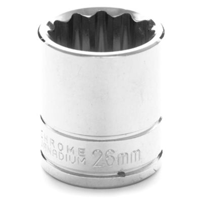 Chrome Socket, 1/2" Drive, 26mm, 12 Point, Shallow