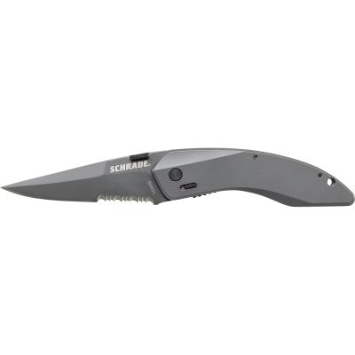 Schrade M.A.G.I.C. Assisted Opening Liner Lock Folding Knife Partially Serrated Clip Point Blade Aluminum Handle
