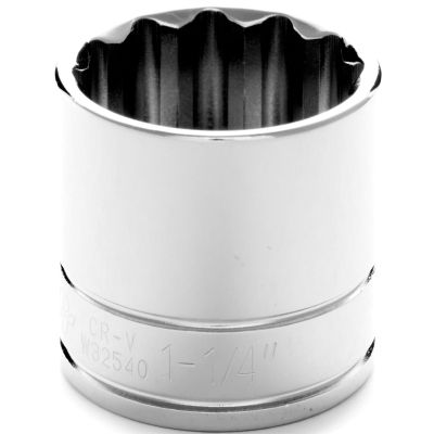 Chrome Socket, 1/2" Drive, 1-1/4", 12 Point, Shallow