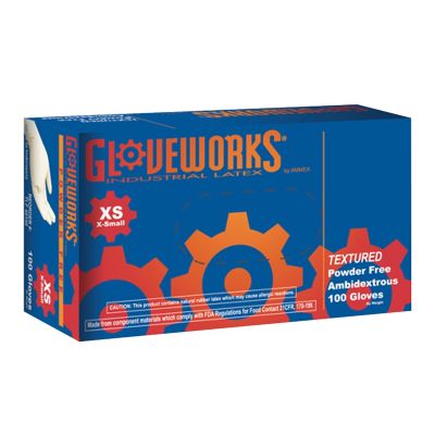 XS Gloveworks Powder Free Textured Latex Gloves
