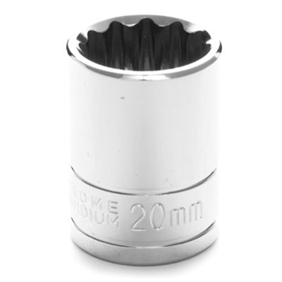 Chrome Socket, 1/2" Drive, 20mm, 12 Point, Shallow