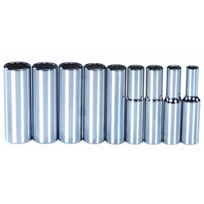 Socket Set, 9 Piece, 1/4" Drive, 12 Point, Metric