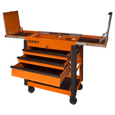 Sunex Tools 3-Drawer Utility Cart w/ Sliding Top, Orange