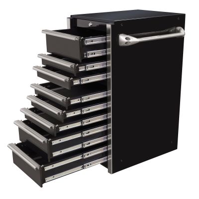 19" 8-Drawer Side Box, Black-Chrome Handles