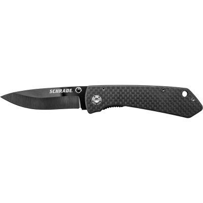 Schrade Ceramic Liner Lock Folding Knife Drop Point Blade Carbon Fiber Handle