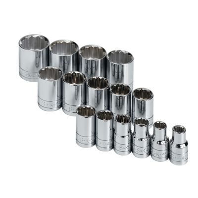 15 Piece 1/2" Drive 12 Point SAE Standard Socket Set