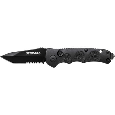 Schrade Mini Push Button Lock Folding Knife Partially Serrated Tanto Blade