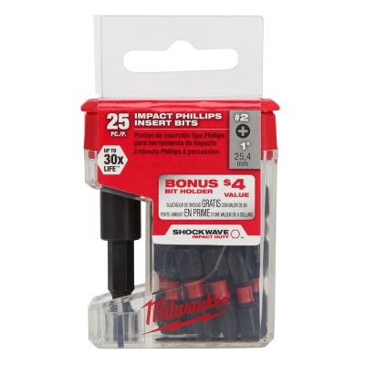 SHOCKWAVE 2.36" Magnetic Bit Tip Holder w/ Impact Phillips #2 Insert Bits