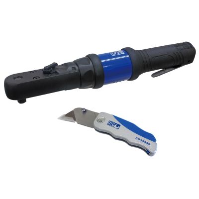 3/8" Heavy-Duty Sealed Flat Head Ratchet with Folding Lock-Back Utility Knife
