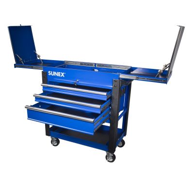 Sunex Tools 3-Drawer Utility Cart w/ Sliding Top, Blue
