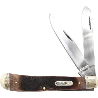 Old Timer Genuine Bone Large Gunstock Trapper Folding Pocket Knife