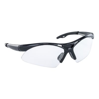 Safety Glasses w/ Black Frame and Clear Lens in Clamshell