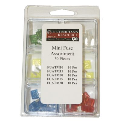 50-pc Mini Amp Fuse Assortment with Plastic Box