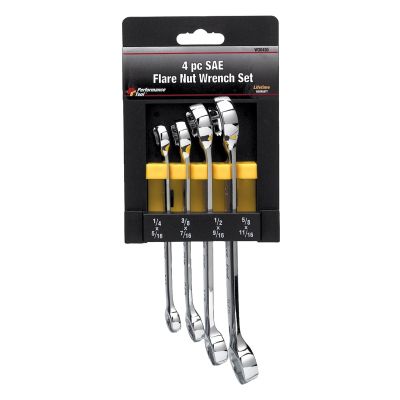 Chrome Flare Nut Wrench Set, 4 Piece, 1/4" to 11/16", Fully Polished