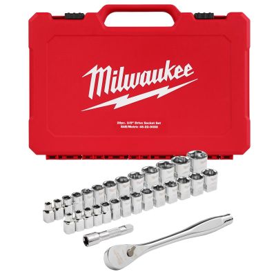 MLW48-22-9088 image(0) - 29pc 3/8" Drive Metric & SAE Ratchet and Socket Set with FOUR FLAT™ SIDES