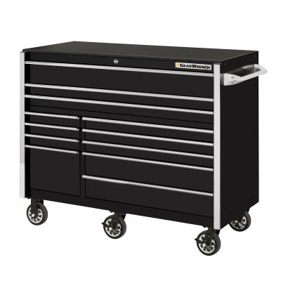 55" 12-Drawer Roller Cabinet, Black-Chrome Handle