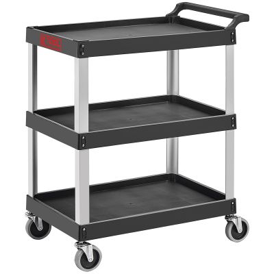 Professional Tool and Work Cart, 3-Shelf Aluminum and Black Plastic