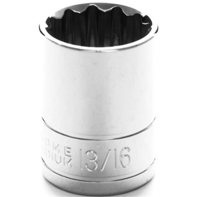 Chrome Socket, 1/2" Drive, 13/16", 12 Point, Shallow