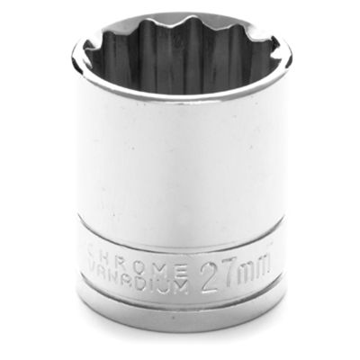 Chrome Socket, 1/2" Drive, 27mm, 12 Point, Shallow